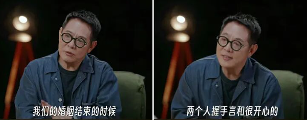 李连杰接受访谈的两个画面截图，保留原有字幕