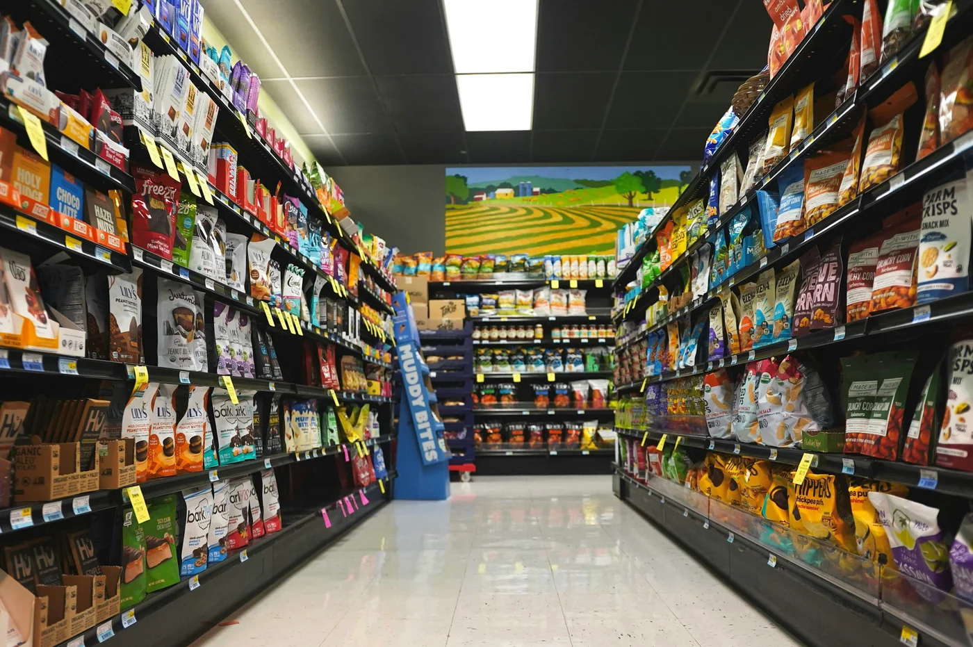 超市食品貨架與過道資料照片，非澳洲食物援助機構現場